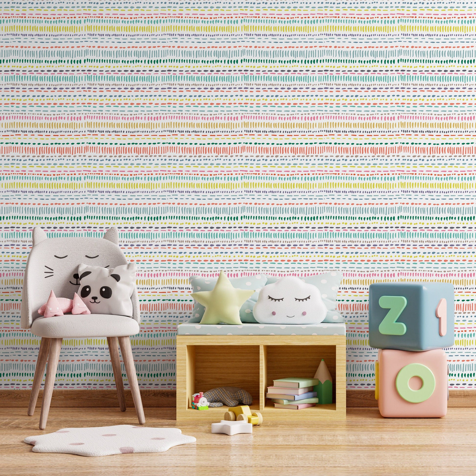 Colorful Striped Wallpaper kids Playroom Wallpaper Peel and Stick and Traditional Wallpaper - A593