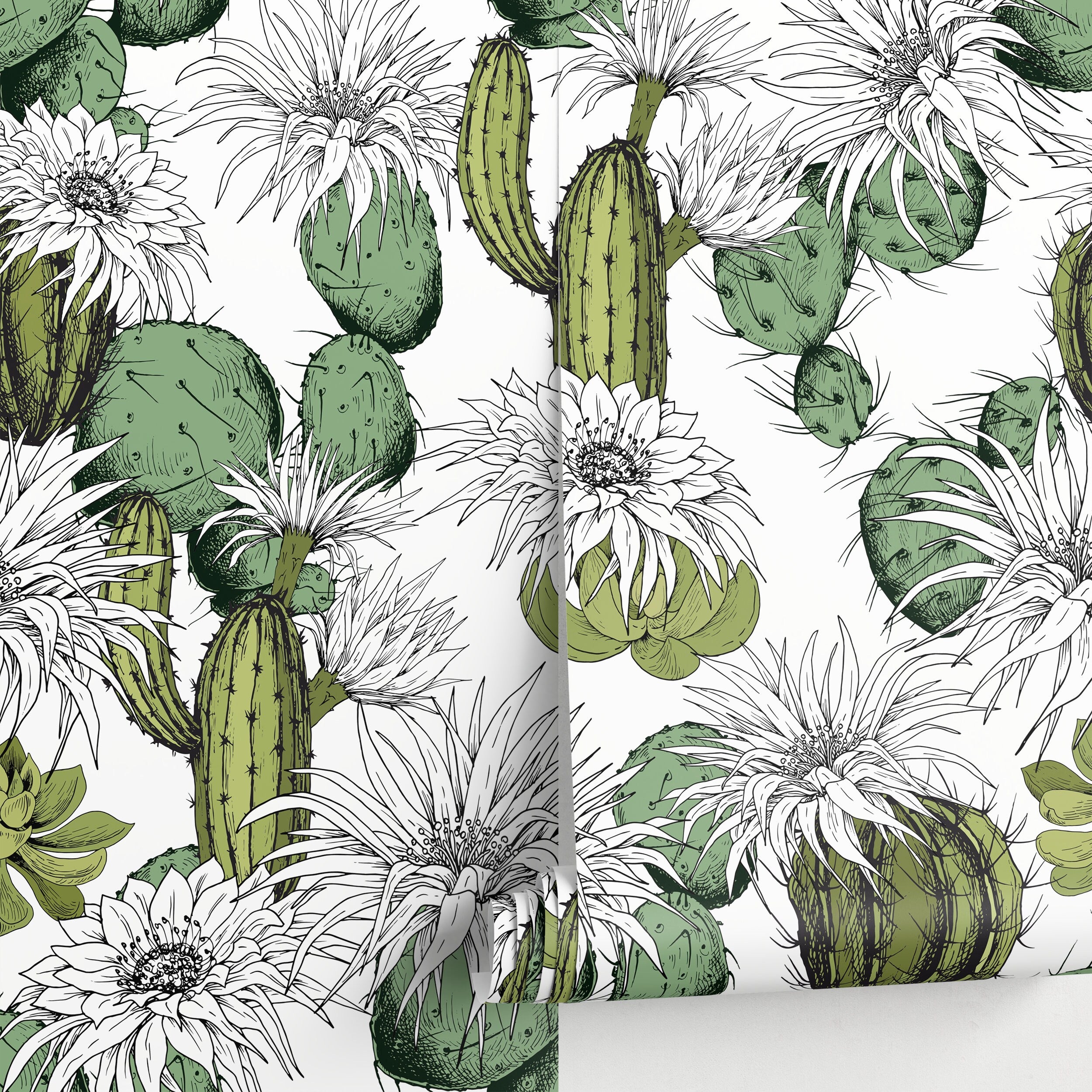 Removable outlet Wallpaper,Cactus Wall Mural, Tropical Vinyl or Self Adhesive