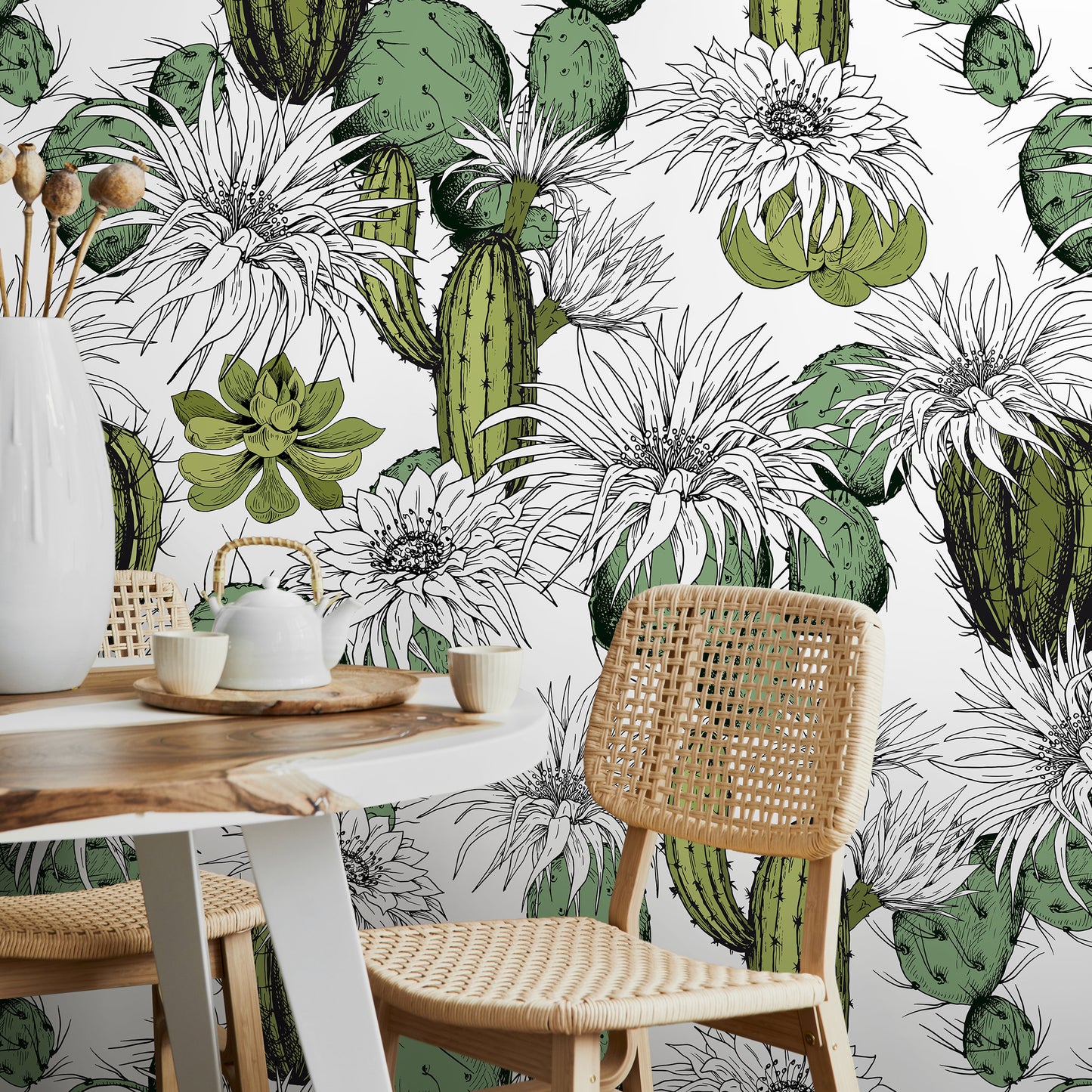 Floral Cactus Wallpaper Removable Wallpaper Peel and Stick Wallpaper Wall Paper Wall Mural - Tropical Wallpaper - A753