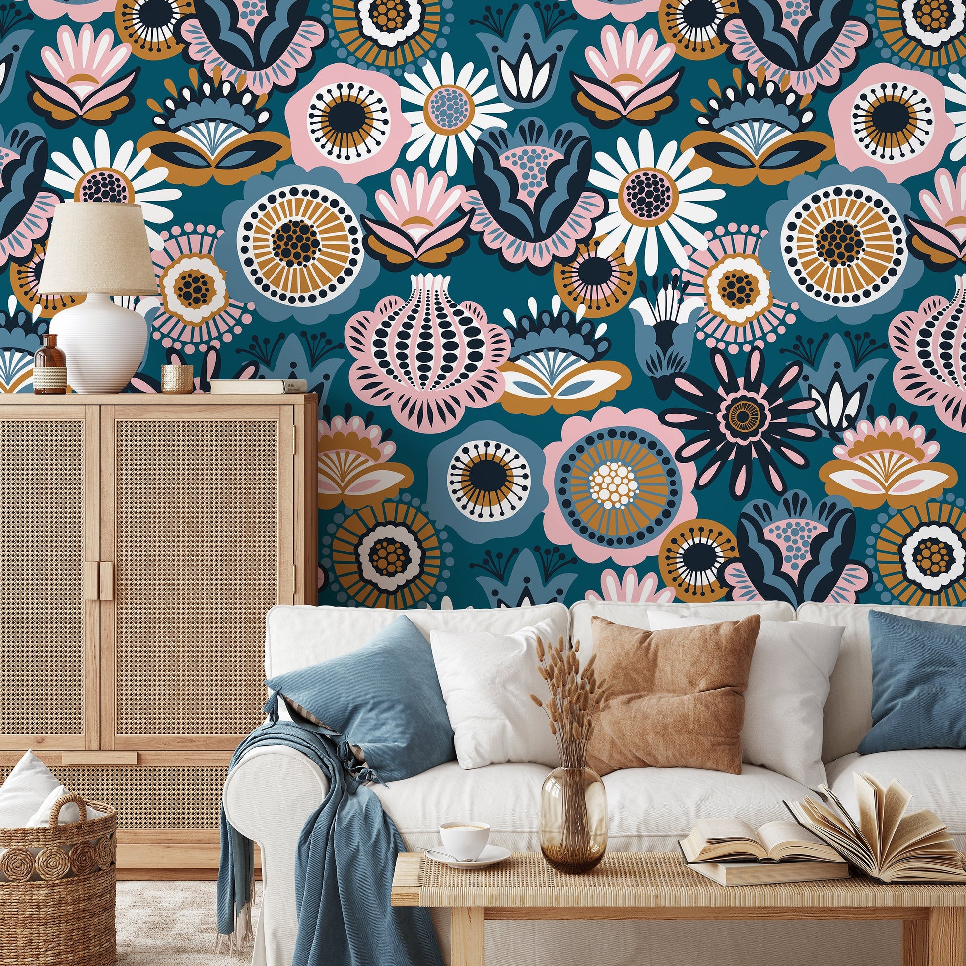 Flat Flower Wallpaper - Removable Wallpaper Peel and Stick Wallpaper Wall Paper Wall Mural - A785