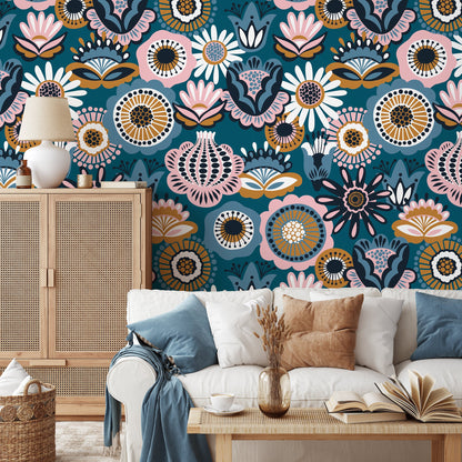 Flat Flower Wallpaper - Removable Wallpaper Peel and Stick Wallpaper Wall Paper Wall Mural - A785