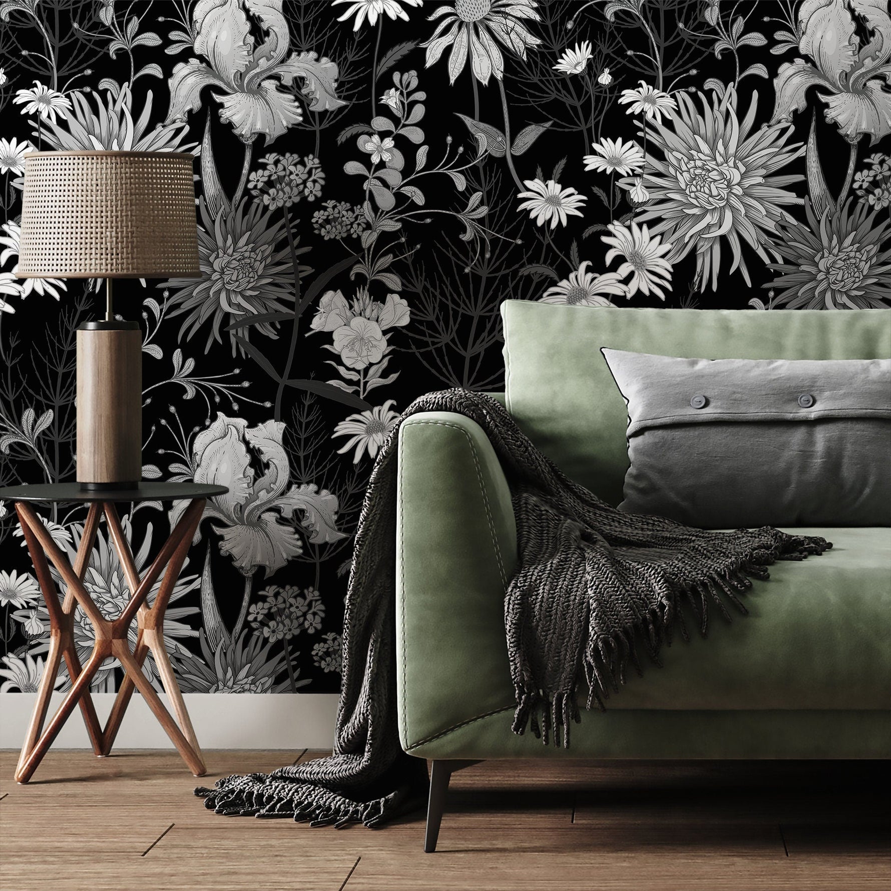 Dark Floral Wallpaper Vintage Wallpaper Peel and Stick and Traditional Wallpaper - A915