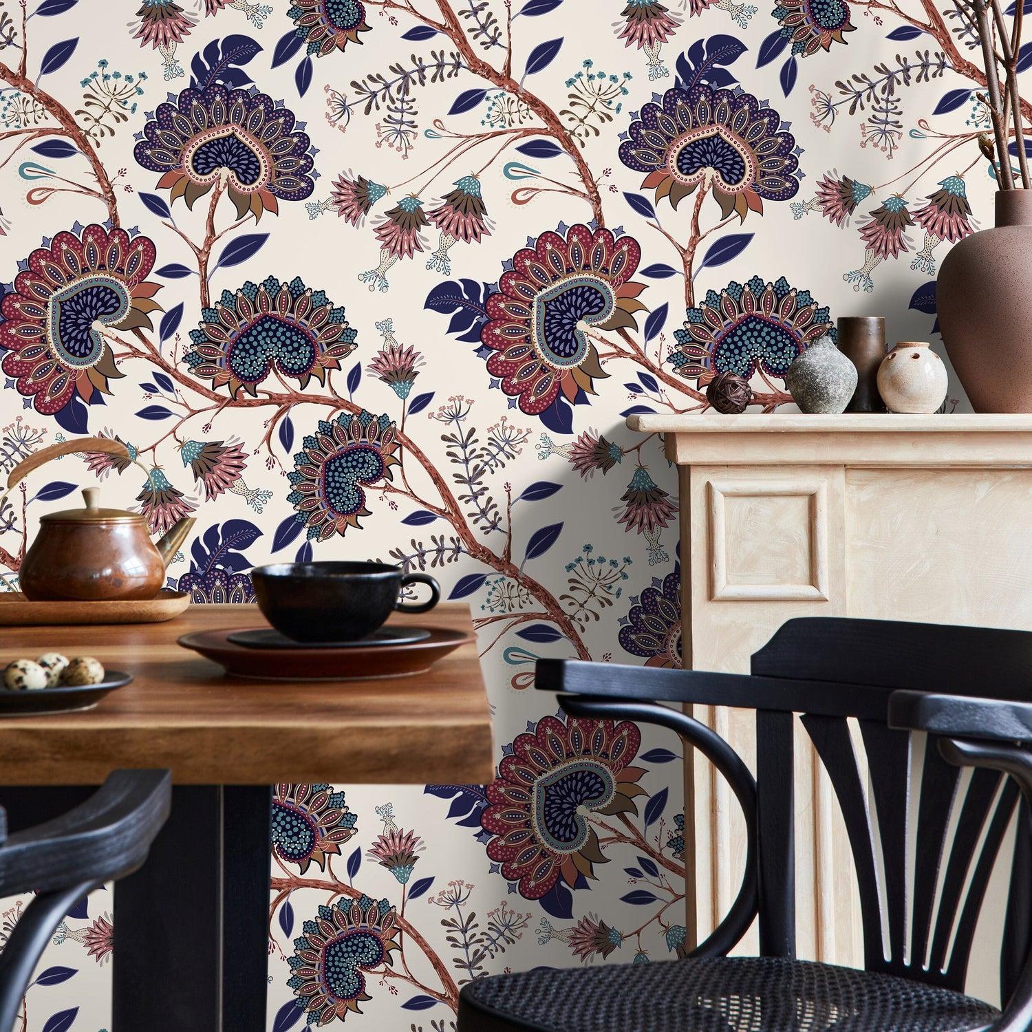 Boho Floral Wallpaper Vintage Garden Wallpaper Peel and Stick and Traditional Wallpaper - A916