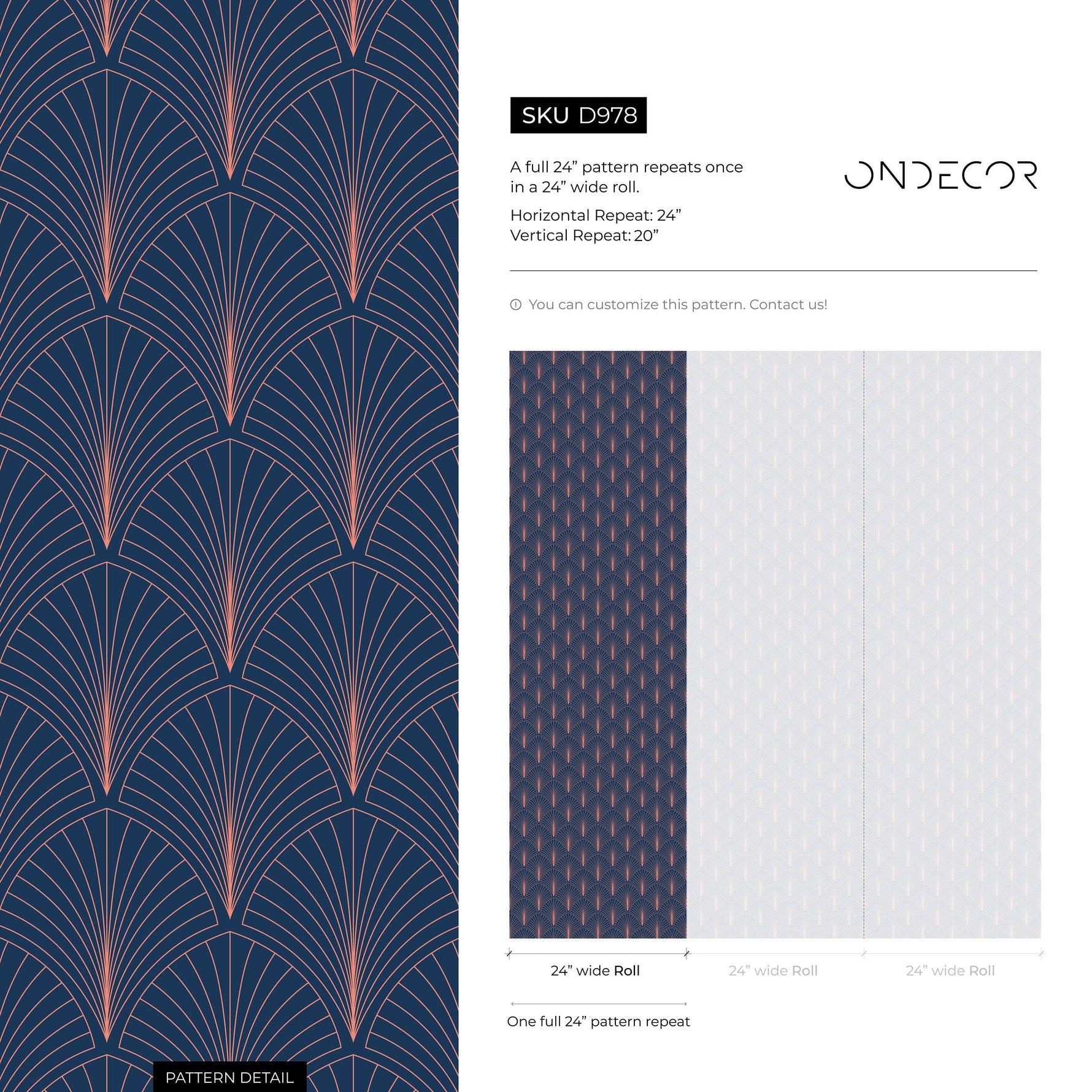 Art Deco Non-Metallic Wallpaper Blue And Gold Wallpaper Peel and Stick and Traditional Wallpaper - D978