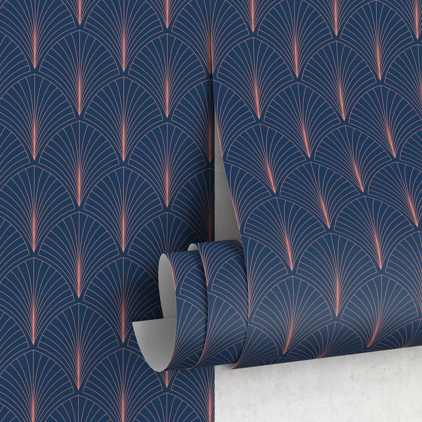 Art Deco Non-Metallic Wallpaper Blue And Gold Wallpaper Peel and Stick and Traditional Wallpaper - D978