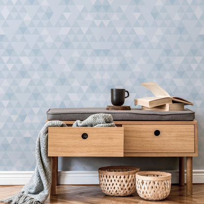 Wallpaper Removable Wallpaper Peel and Stick Wallpaper Wall Decor Home Decor Wall Art Room Decor / Blue Triangle Geometric Wallpaper - A010