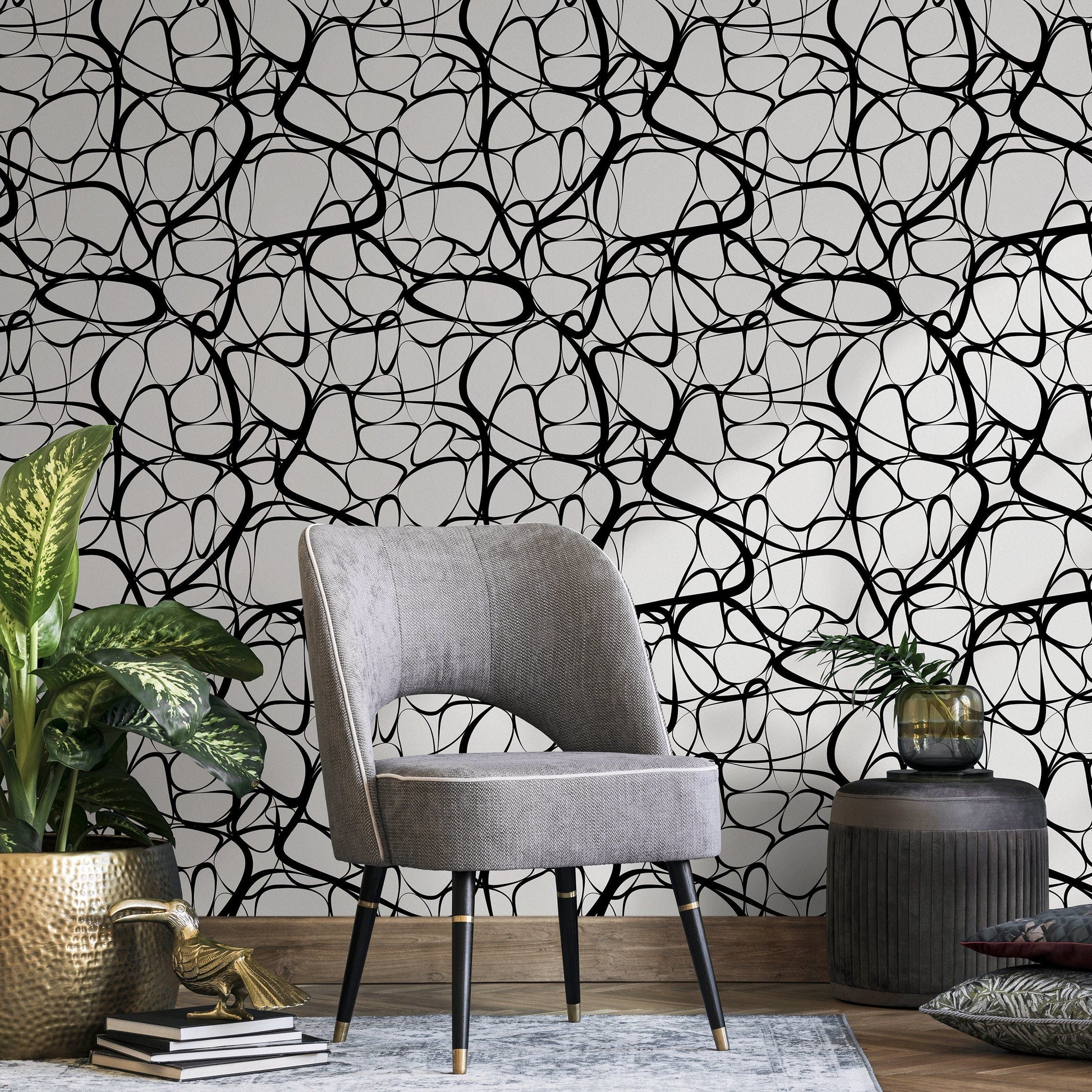 Wallpaper Peel and Stick Wallpaper Removable Wallpaper Home Decor Wall Art Wall Decor Room Decor / Black and White Abstract Wallpaper - A042