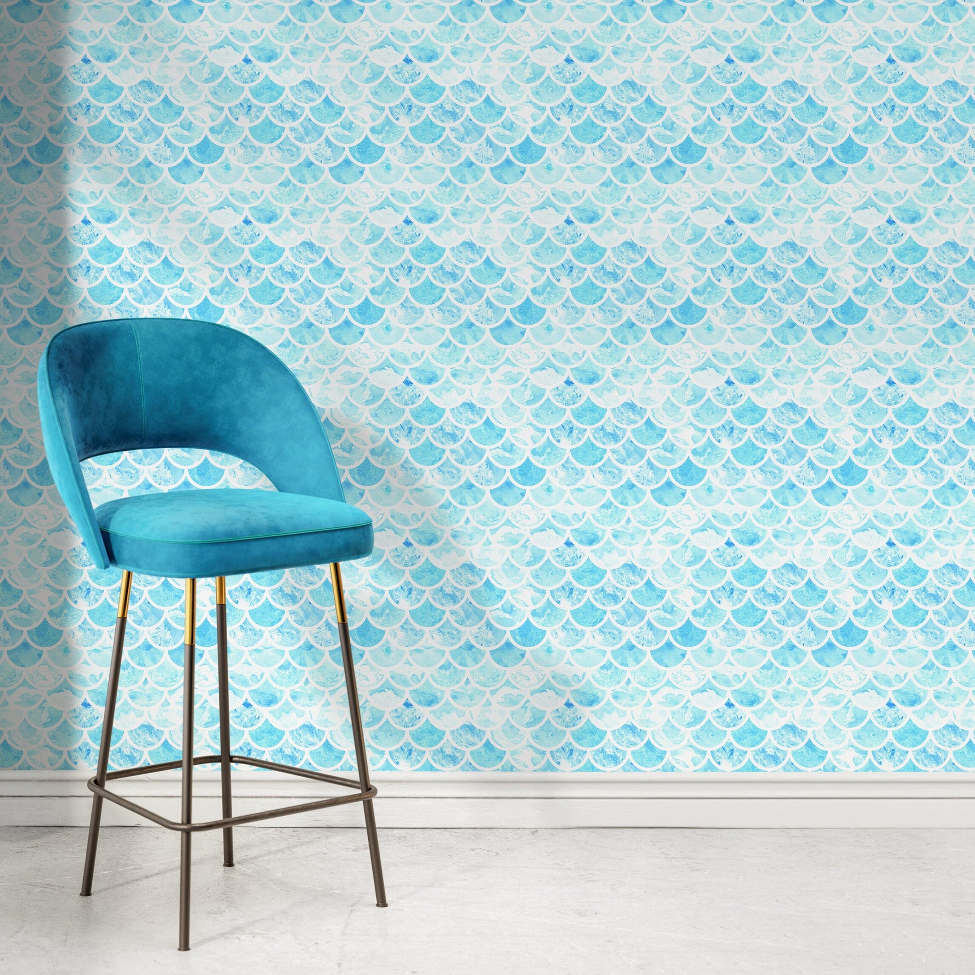 Wallpaper Peel and Stick Wallpaper Removable Wallpaper Home Decor Wall Art Wall Decor Room Decor / Blue Watercolor Tile Wallpaper - A044