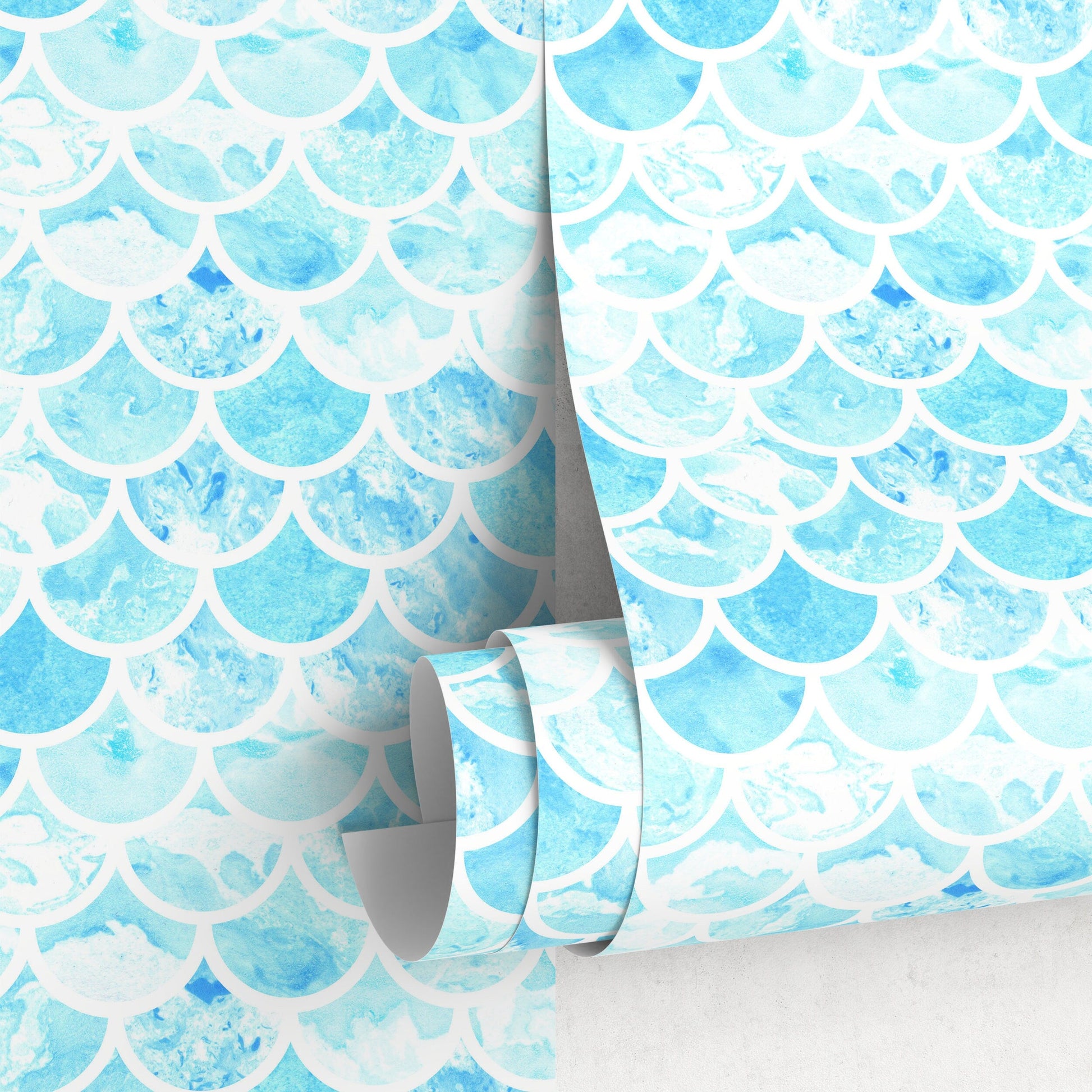 Wallpaper Peel and Stick Wallpaper Removable Wallpaper Home Decor Wall Art Wall Decor Room Decor / Blue Watercolor Tile Wallpaper - A044