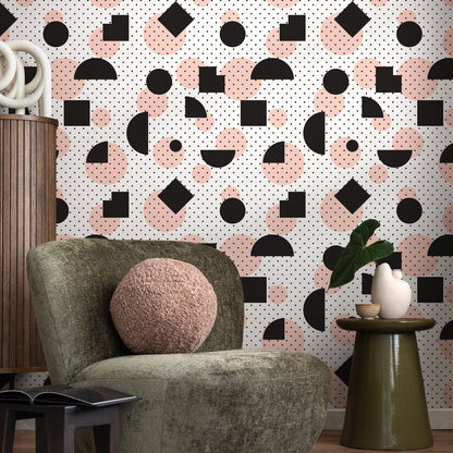 Wallpaper Peel and Stick Wallpaper Removable Wallpaper Home Decor Wall Art Wall Decor Room Decor / Black and Pink Geometric Wallpaper - A075