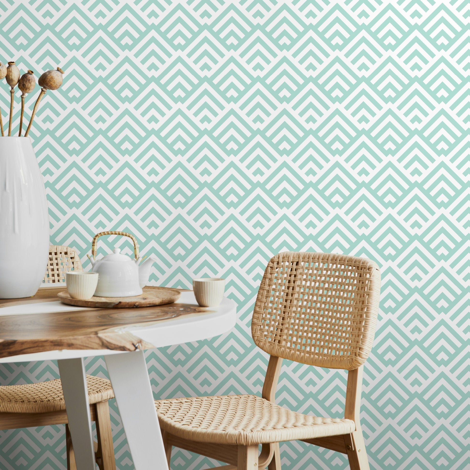 Wallpaper Peel and Stick Wallpaper Removable Wallpaper Home Decor Wall Art Wall Decor Room Decor / Blue Geometric Wallpaper - A108