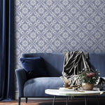 Wallpaper Peel and Stick Wallpaper Removable Wallpaper Home Decor Wall Art Wall Decor Room Decor / Blue Vintage Tile Wallpaper - A110