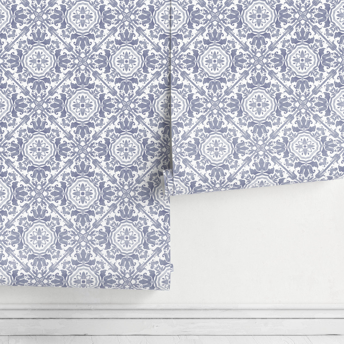 Wallpaper Peel and Stick Wallpaper Removable Wallpaper Home Decor Wall Art Wall Decor Room Decor / Blue Vintage Tile Wallpaper - A110