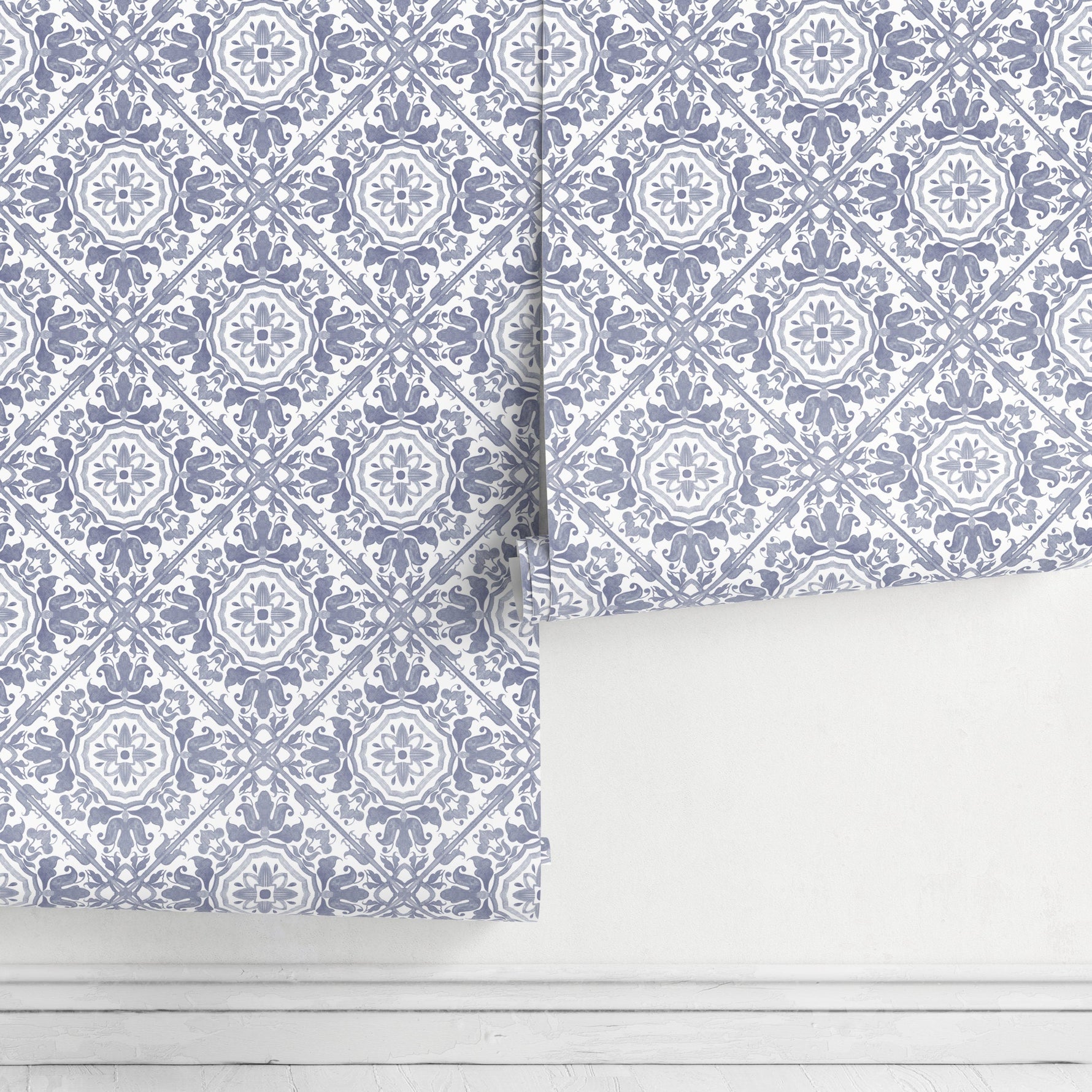 Wallpaper Peel and Stick Wallpaper Removable Wallpaper Home Decor Wall Art Wall Decor Room Decor / Blue Vintage Tile Wallpaper - A110