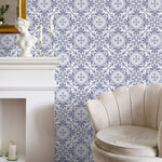 Wallpaper Peel and Stick Wallpaper Removable Wallpaper Home Decor Wall Art Wall Decor Room Decor / Blue Vintage Tile Wallpaper - A110