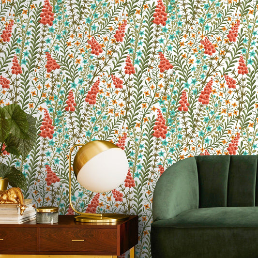 Wallpaper Peel and Stick Wallpaper Removable Wallpaper Home Decor Wall Art Wall Decor Room Decor / Red and Green Floral Wallpaper - A127