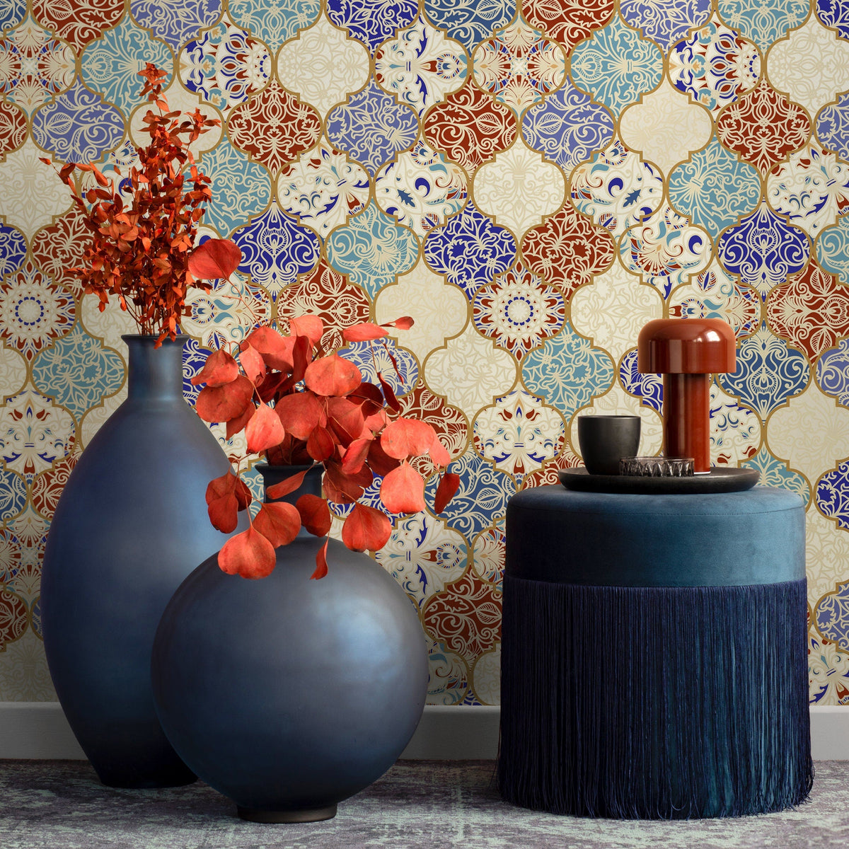 Wallpaper Peel and Stick Wallpaper Removable Wallpaper Home Decor Wall Art Wall Decor Room Decor / Colorful Marrakech Tile Wallpaper - A139