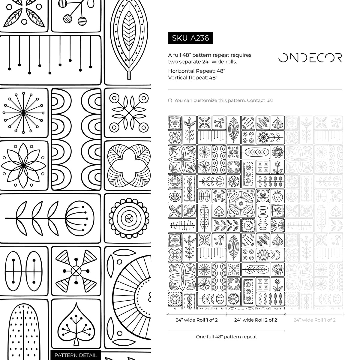 Wallpaper Peel and Stick Wallpaper Removable Wallpaper Home Room Decor / Black and White Wallpaper Geometric Tile Wallpaper - A236