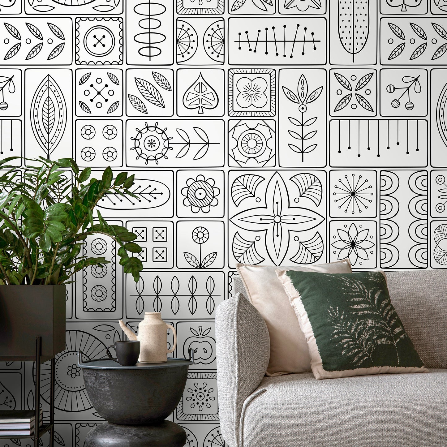 Wallpaper Peel and Stick Wallpaper Removable Wallpaper Home Room Decor / Black and White Wallpaper Geometric Tile Wallpaper - A236