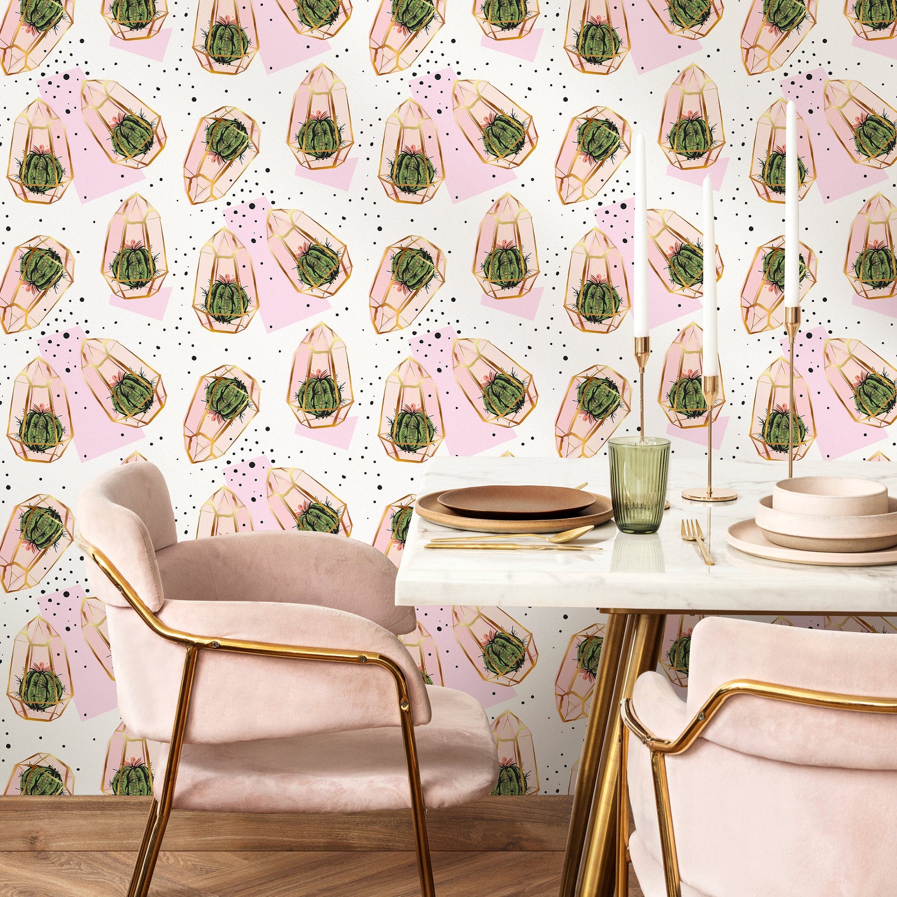 Geometric Cacti Pattern, Cactus Pattern, Cactus, Removable Wall Decor, Peel and Stick Wallpaper, Wall Paper Removable Wallpaper Mural - A267