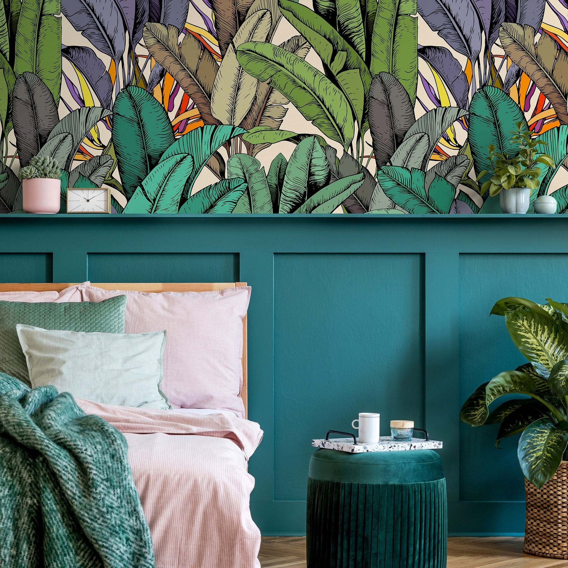 Wallpaper Peel and Stick Wallpaper Removable Wallpaper Home Decor Wall Art Wall Decor Room Decor / Colorful Banana Leaves Wallpaper - A765