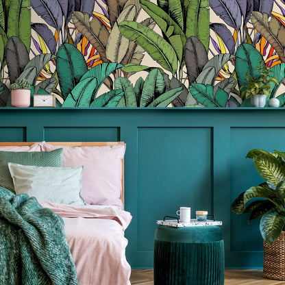 Wallpaper Peel and Stick Wallpaper Removable Wallpaper Home Decor Wall Art Wall Decor Room Decor / Colorful Banana Leaves Wallpaper - A765