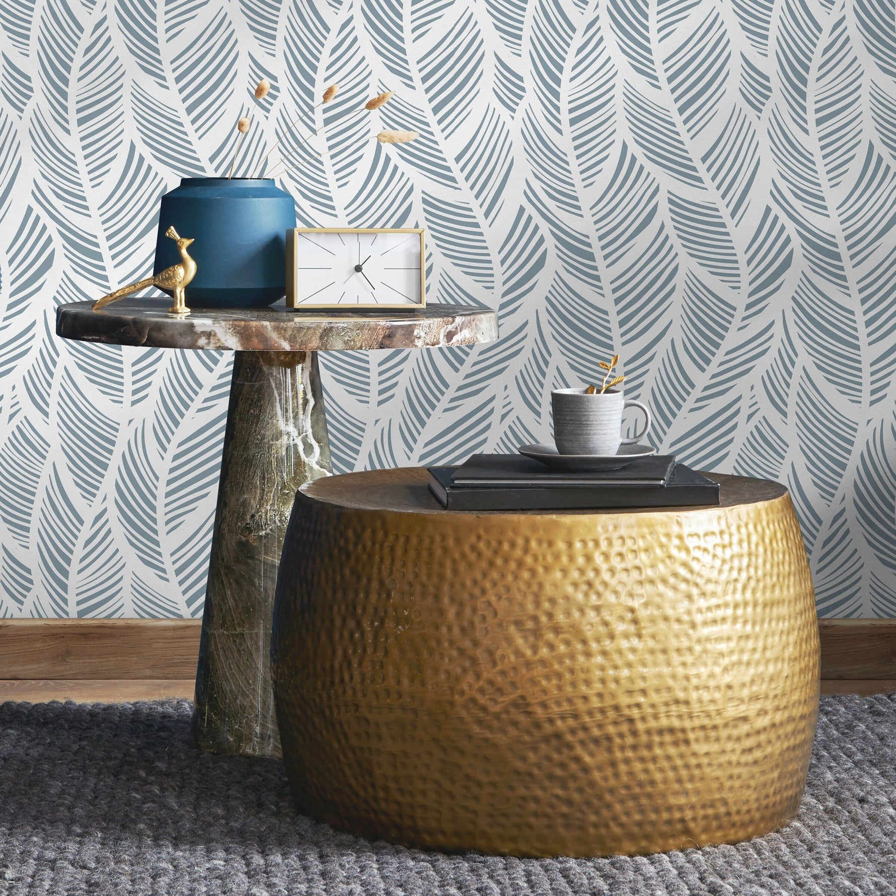 Wallpaper Peel and Stick Wallpaper Removable Wallpaper Home Decor Wall Art Wall Decor Room Decor / Light Blue feather Wallpaper - A063