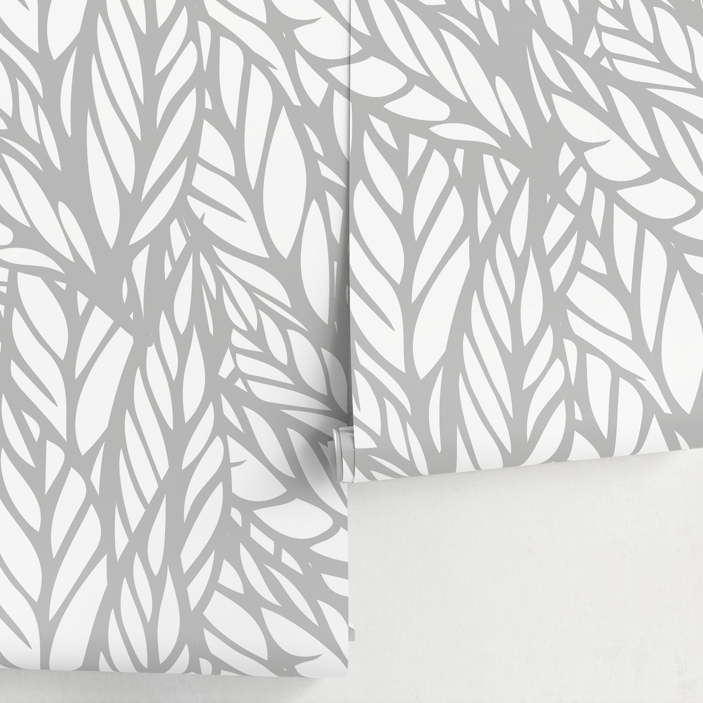 Wallpaper Peel and Stick Wallpaper Removable Wallpaper Home Decor Wall Art Wall Decor Room Decor / Gray Modern Leaves Wallpaper - A097