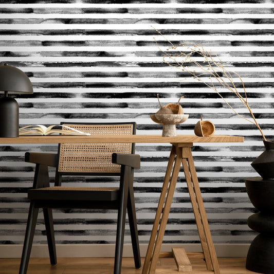 Wallpaper Peel and Stick Wallpaper Removable Wallpaper Home Decor Wall Art Wall Decor Room Decor / Black and White Stripes Wallpaper - A247