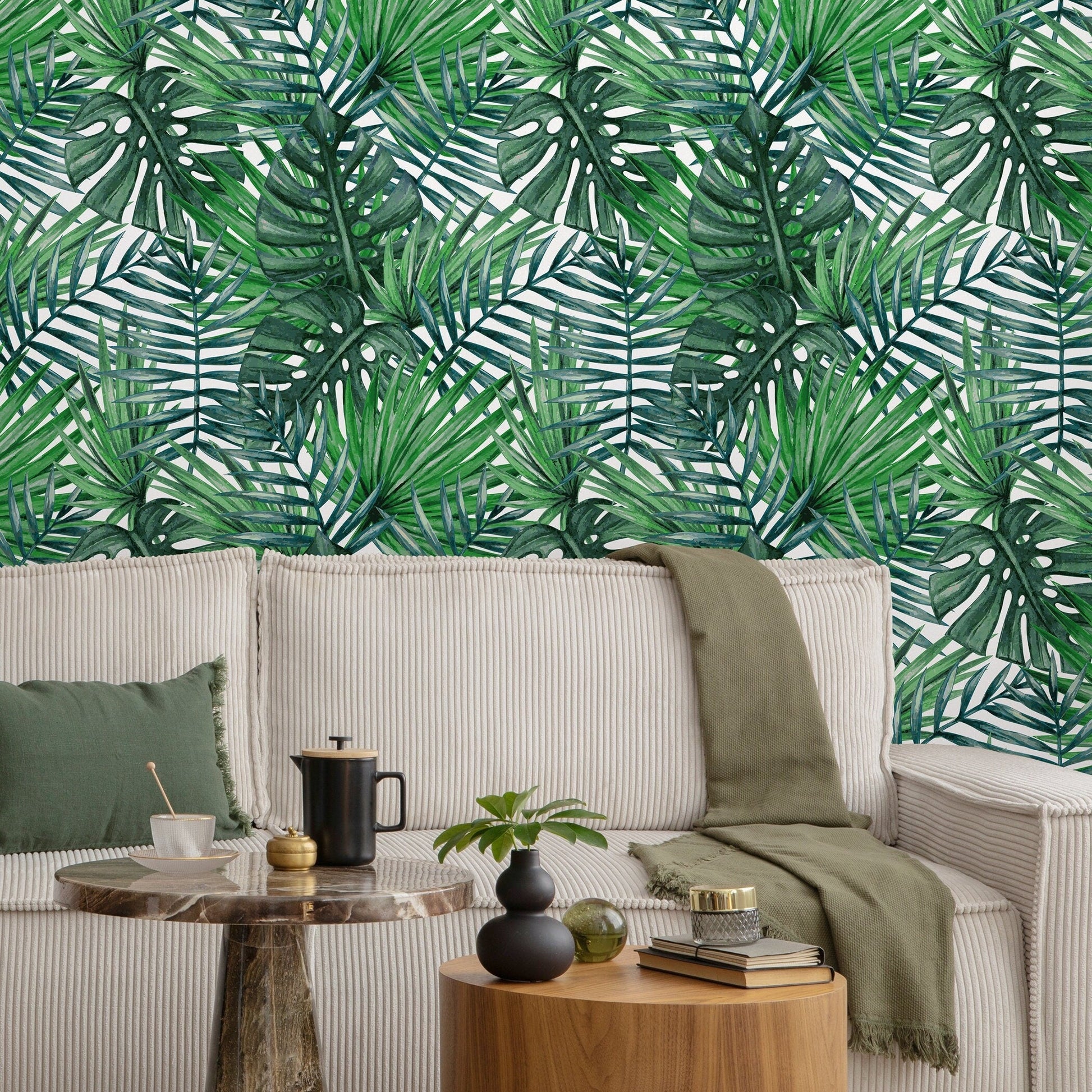 Wallpaper Peel and Stick Wallpaper Removable Wallpaper Home Decor Wall Art Wall Decor Room Decor / Tropical Leaves Wallpaper - A101