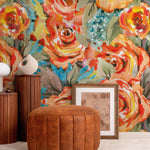 Wallpaper Peel and Stick Wallpaper Removable Wallpaper Home Decor Wall Art Wall Decor Room Decor / Orange Roses Watercolor Wallpaper - A103