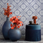 Wallpaper Peel and Stick Wallpaper Removable Wallpaper Home Decor Wall Art Wall Decor Room Decor / Blue Vintage Tile Wallpaper - A110