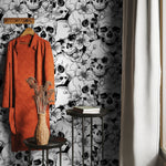 Wallpaper Removable Wallpaper Peel and Stick Wallpaper Wall Decor Home Decor Wall Art Room Decor / Black Skulls and Floral Wallpaper - A112