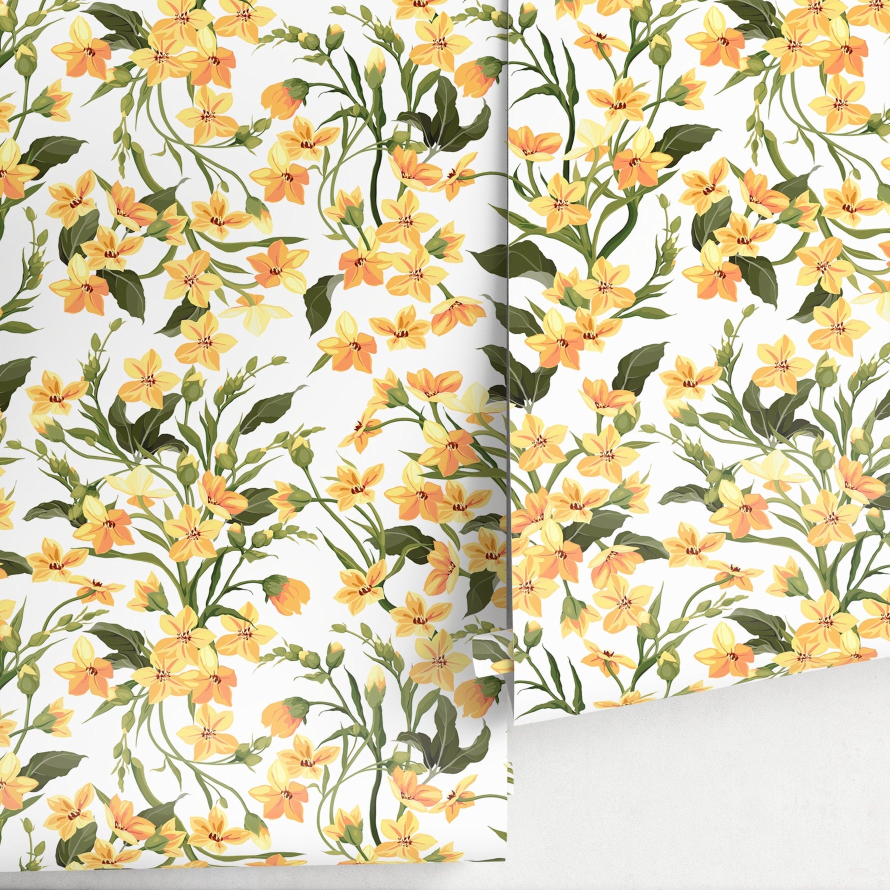 Wallpaper Peel and Stick Wallpaper Removable Wallpaper Home Decor Wall Art Wall Decor Room Decor / Cute Yellow Flowers Wallpaper - A121