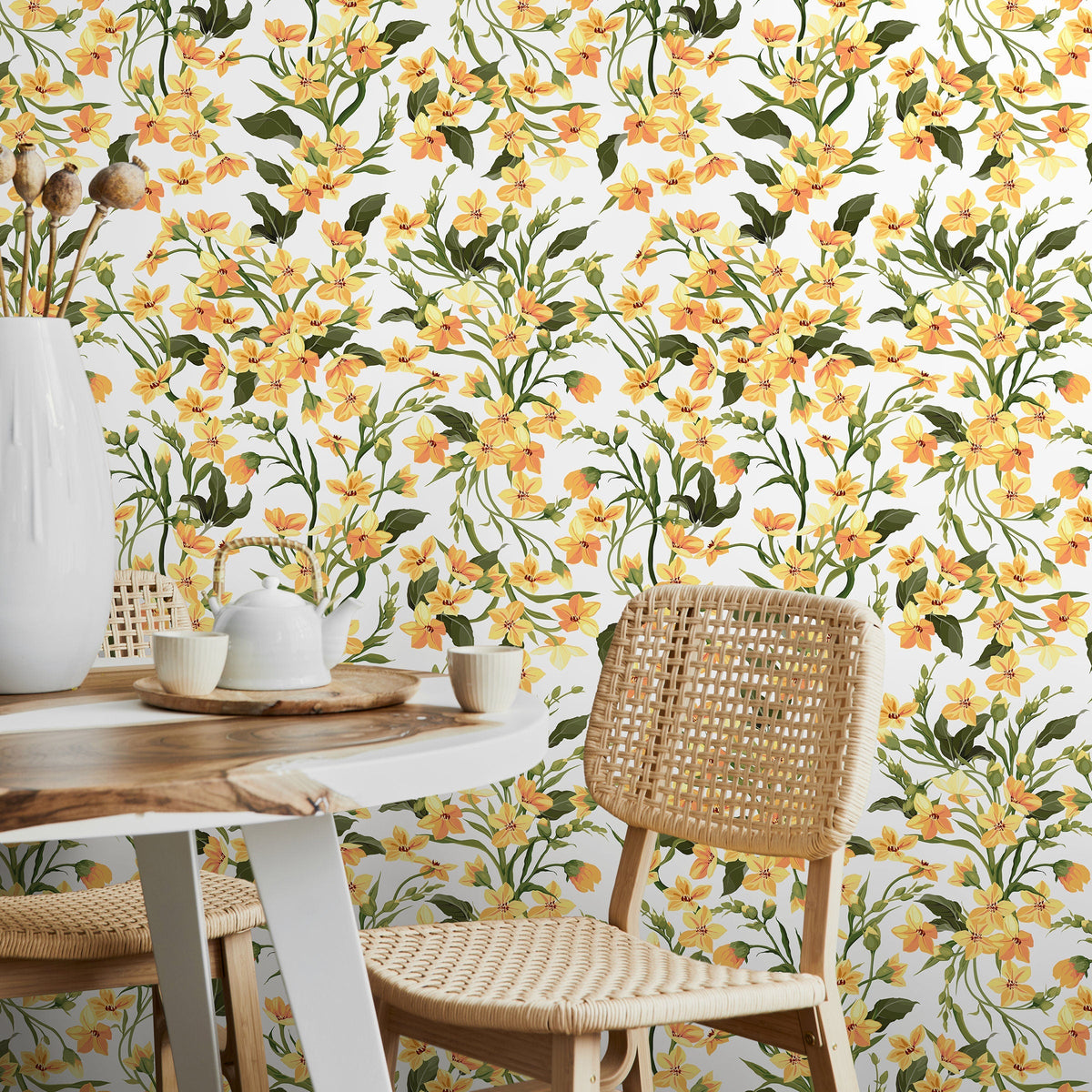Wallpaper Peel and Stick Wallpaper Removable Wallpaper Home Decor Wall Art Wall Decor Room Decor / Cute Yellow Flowers Wallpaper - A121
