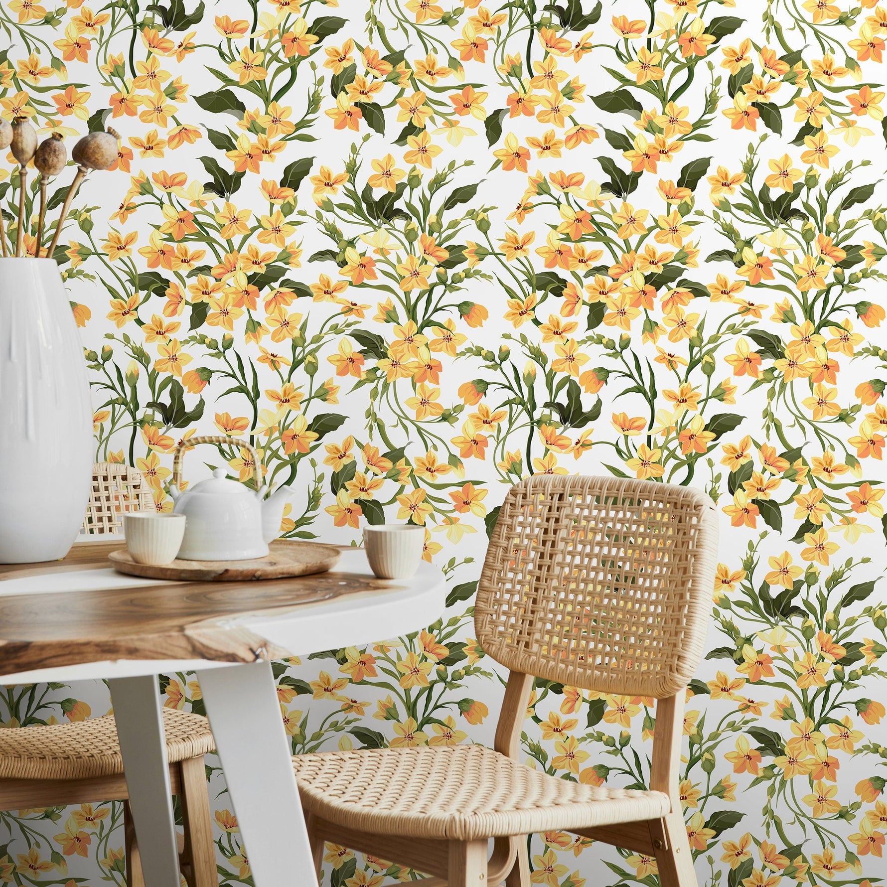 Wallpaper Peel and Stick Wallpaper Removable Wallpaper Home Decor Wall Art Wall Decor Room Decor / Cute Yellow Flowers Wallpaper - A121