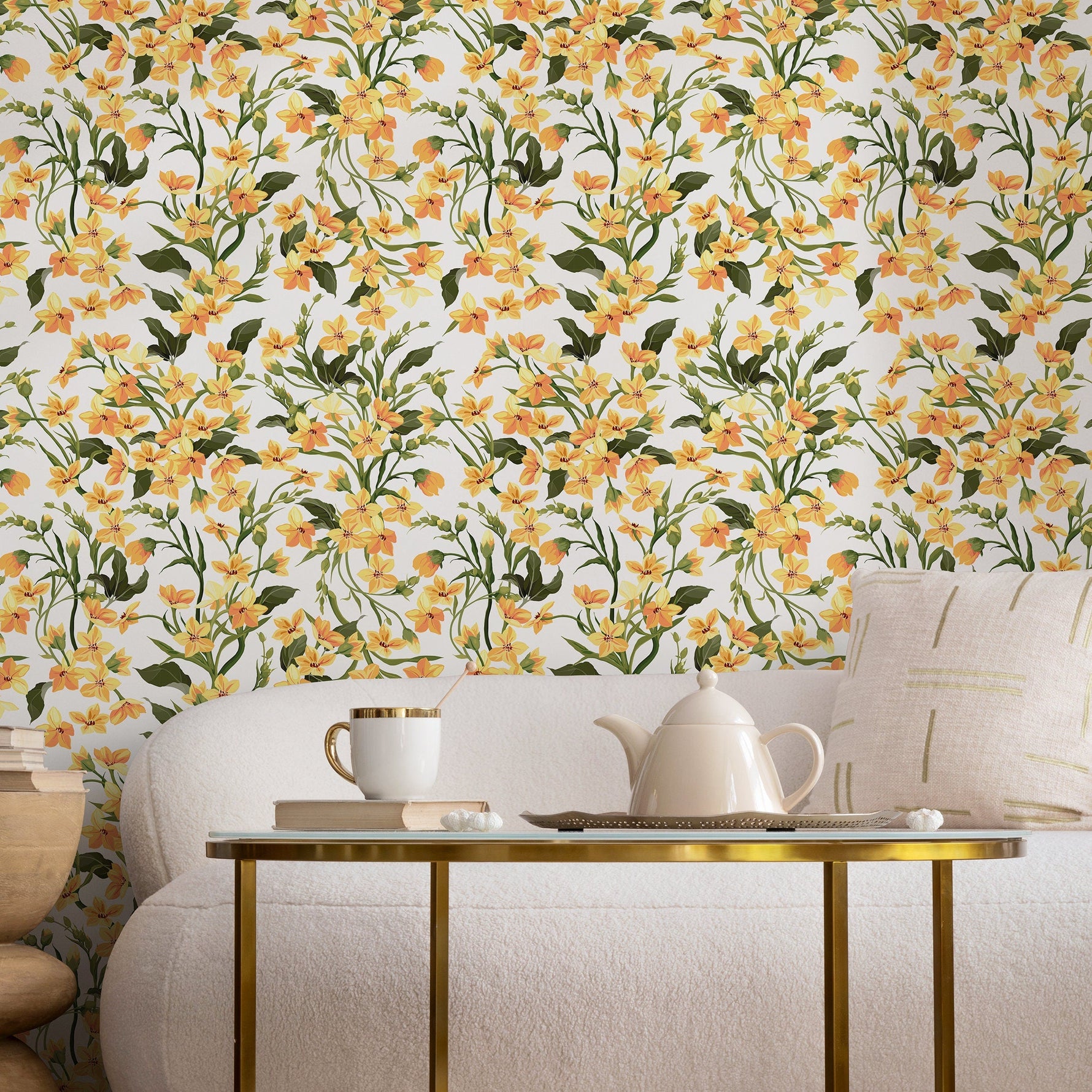Wallpaper Peel and Stick Wallpaper Removable Wallpaper Home Decor Wall Art Wall Decor Room Decor / Cute Yellow Flowers Wallpaper - A121