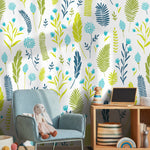 Wallpaper Removable Wallpaper Peel and Stick Wallpaper Wall Decor Home Decor Wall Art Room Decor / Green and Blue Leaf Wallpaper - A879