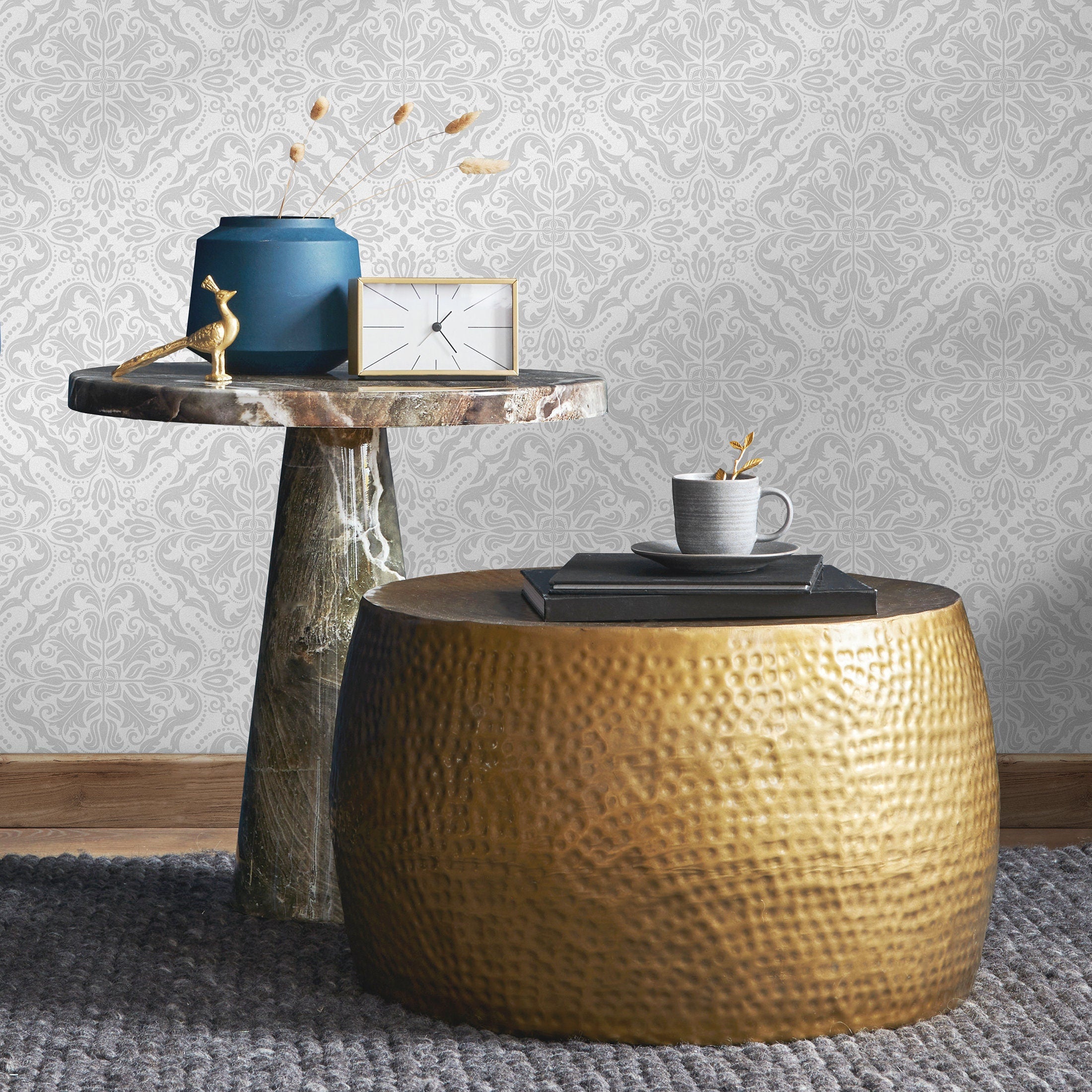 Simple Wallpaper Risk Premium Damask Wallpaper - Removable Wall Decor | Easy Install ...
