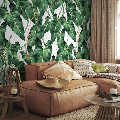 Wallpaper Peel and Stick Wallpaper Removable Wallpaper Home Decor Wall Art Wall Decor Room Decor / Tropical Leaves Wallpaper - A842