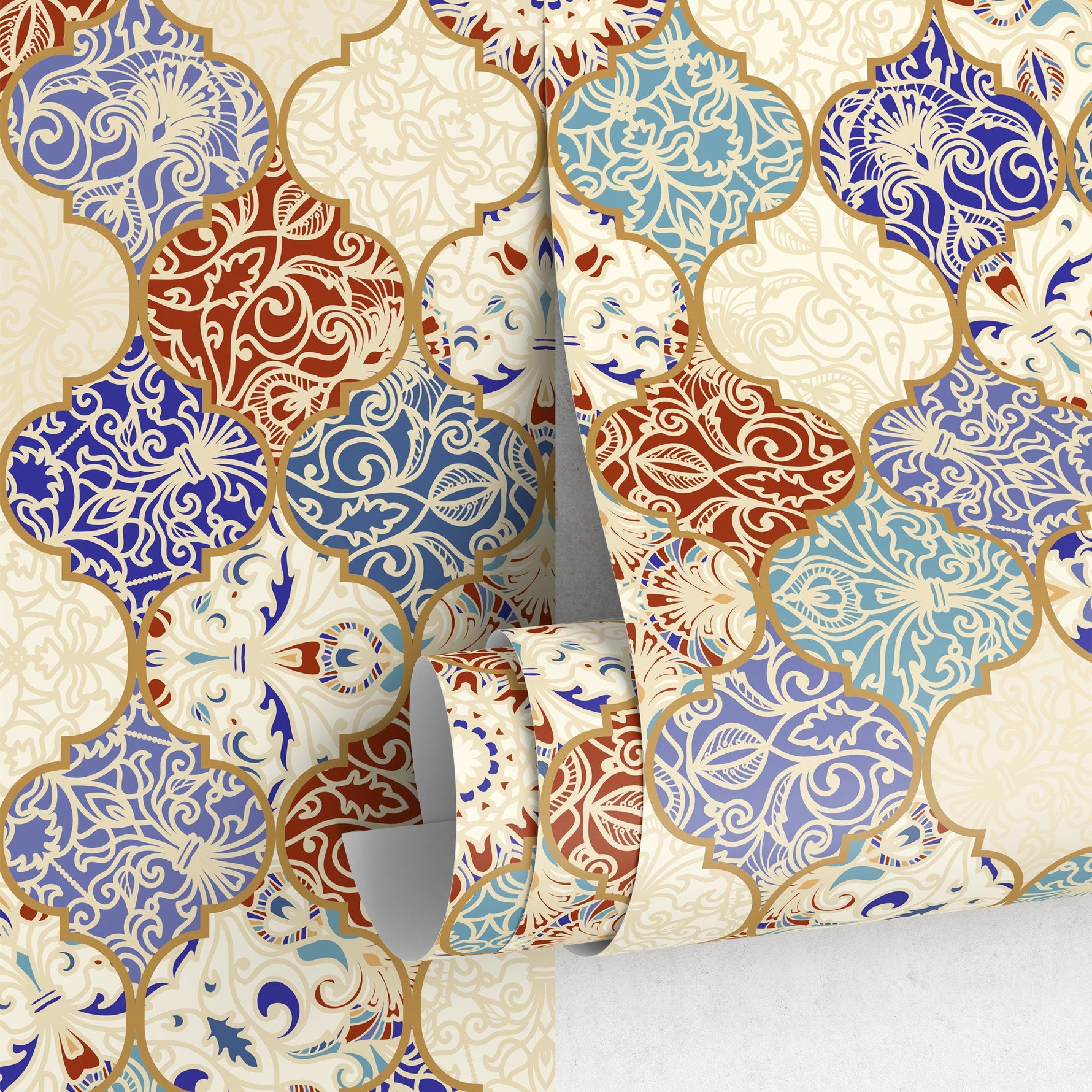 Wallpaper Peel and Stick Wallpaper Removable Wallpaper Home Decor Wall Art Wall Decor Room Decor / Colorful Marrakech Tile Wallpaper - A139