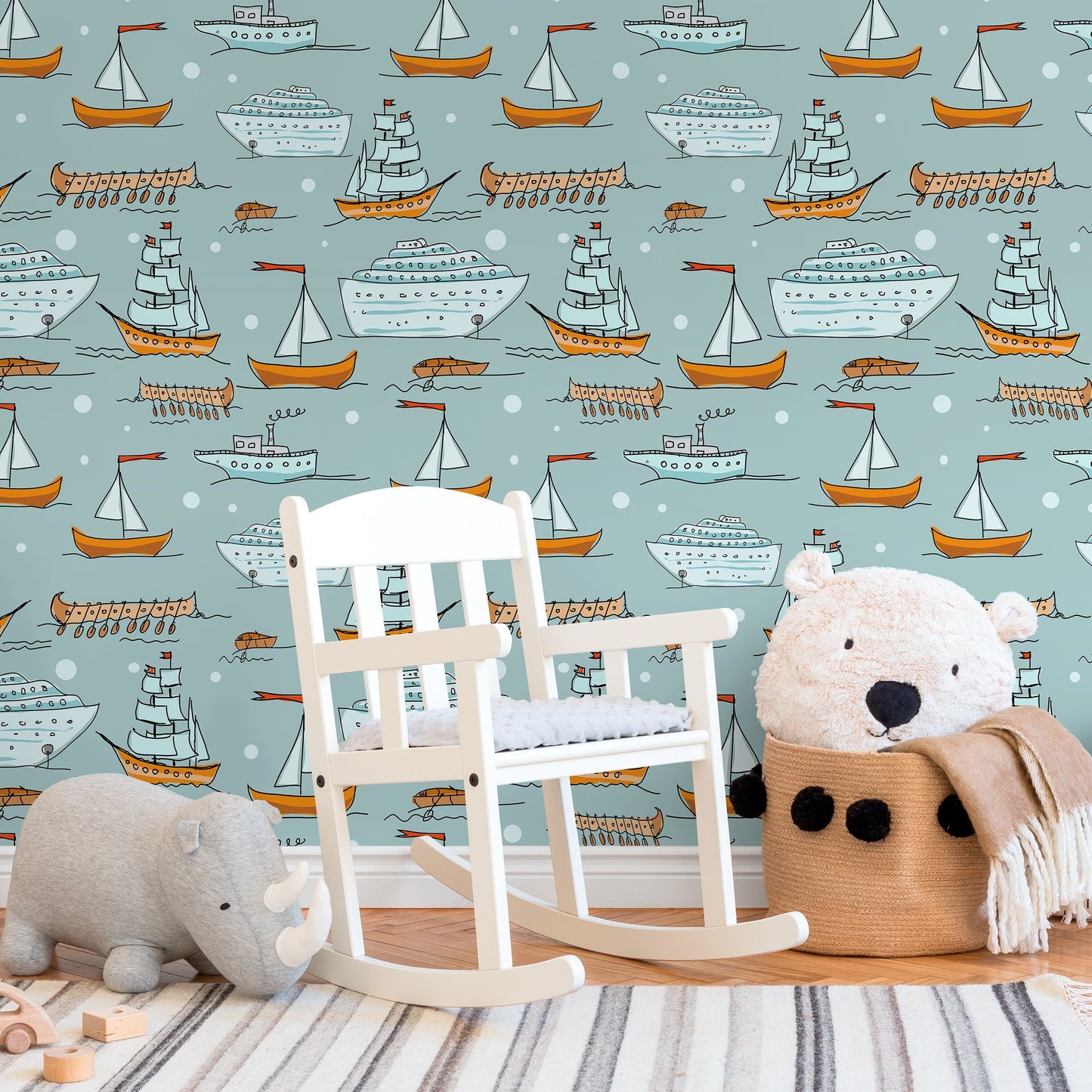 Wallpaper Peel and Stick Wallpaper Removable Wallpaper Home Decor Wall Art Wall Decor Room Decor / Cute Nautical Kids Wallpaper - A166