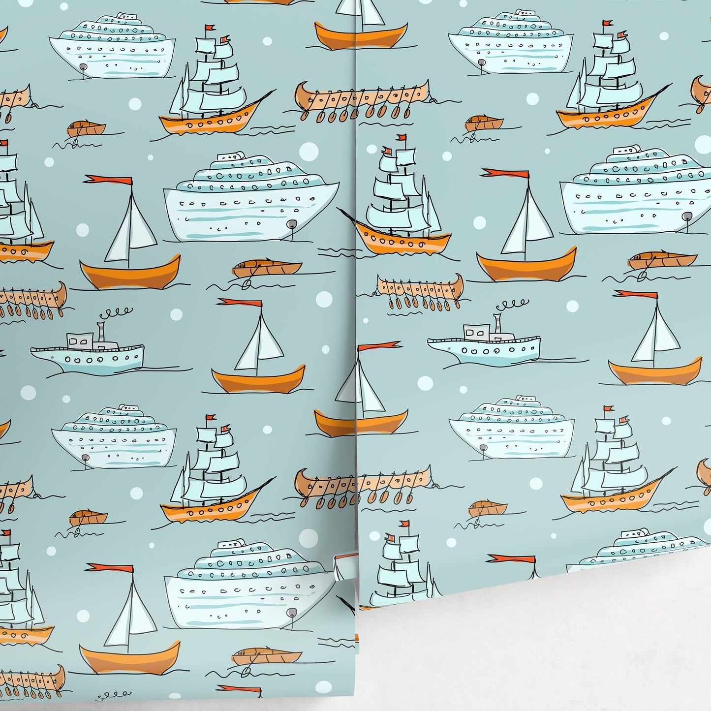 Wallpaper Peel and Stick Wallpaper Removable Wallpaper Home Decor Wall Art Wall Decor Room Decor / Cute Nautical Kids Wallpaper - A166