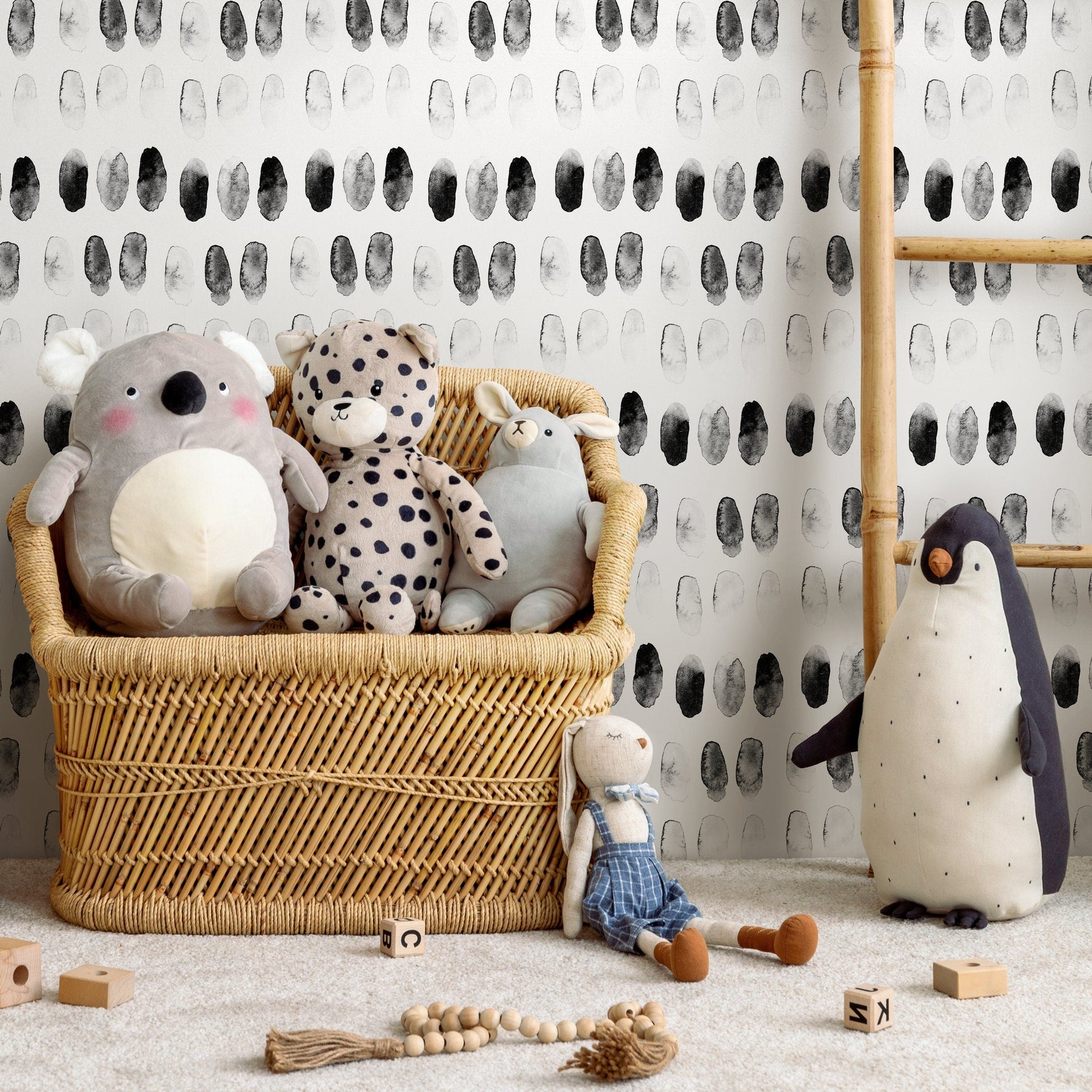 Wallpaper Peel and Stick Wallpaper Removable Wallpaper Home Decor Wall Decor Room Decor/ Black and White Watercolor Wallpaper - A248