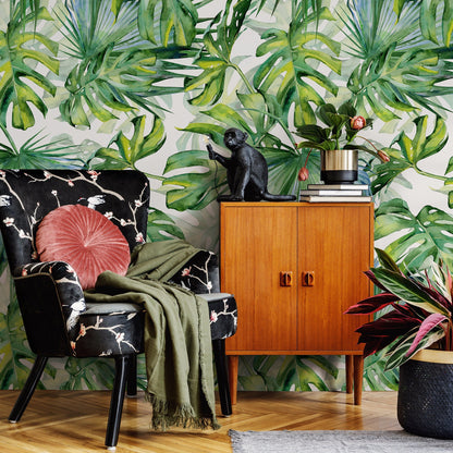 Tropical Monstera Leaf Wallpaper Peel and Stick and Traditional Wallpaper - A214