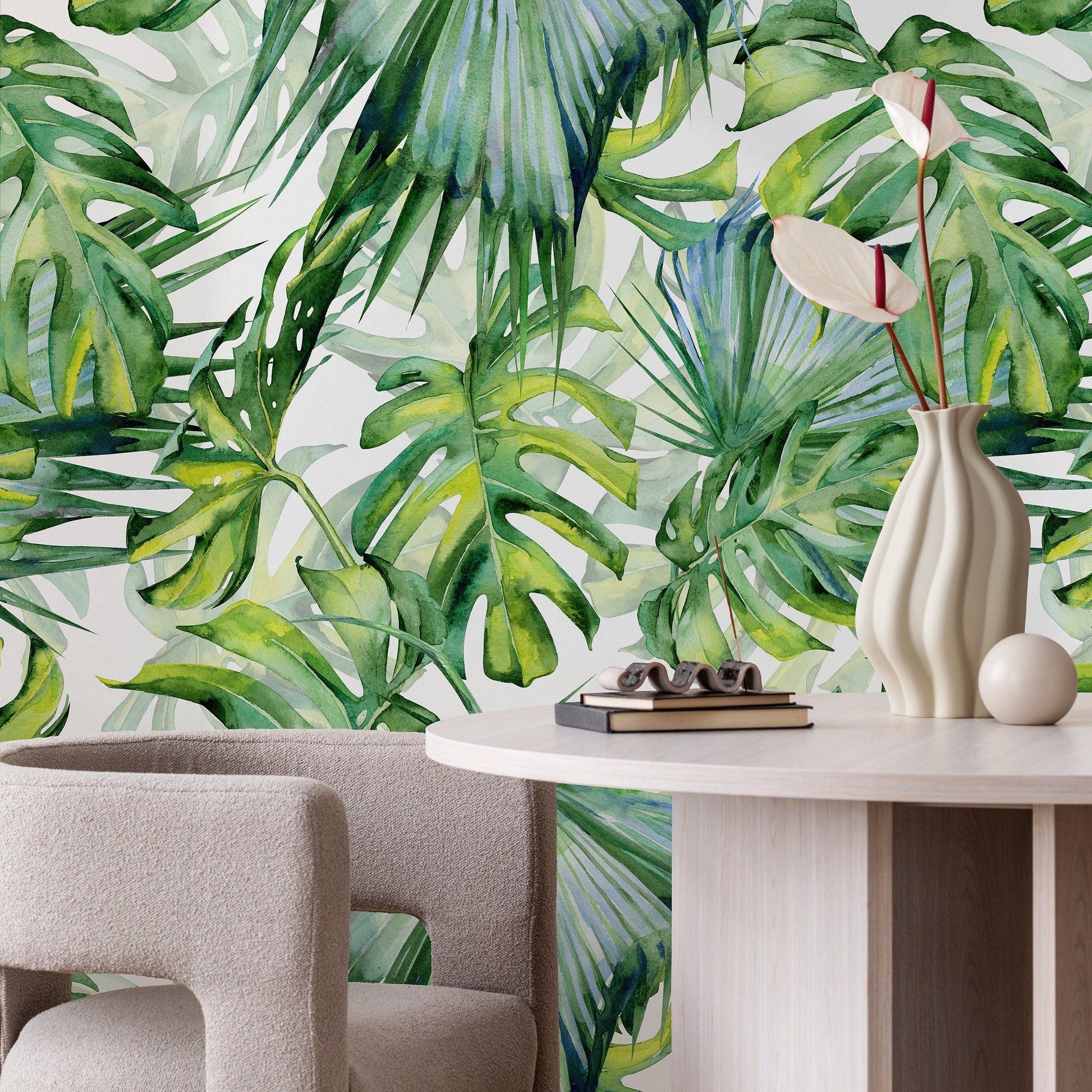 Tropical Monstera Leaf Wallpaper Peel and Stick and Traditional Wallpaper - A214