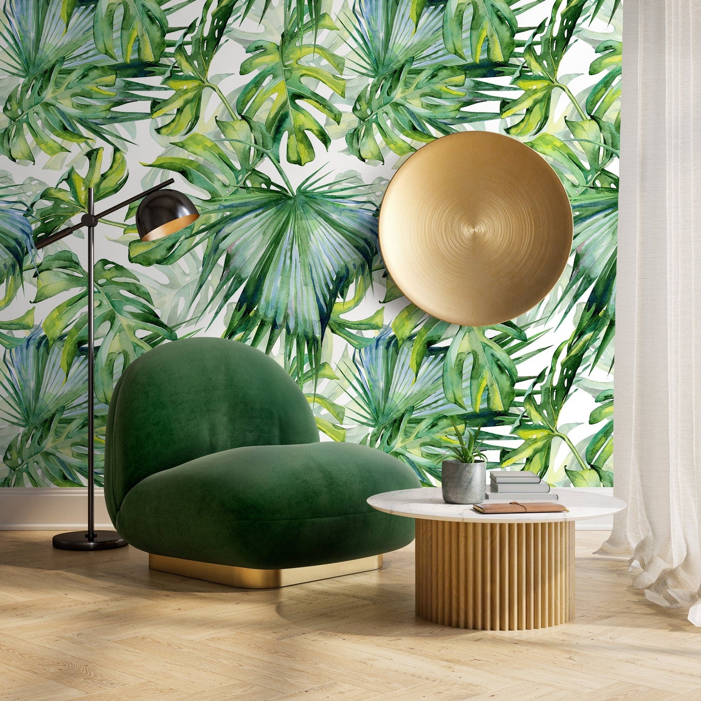 Tropical Monstera Leaf Wallpaper Peel and Stick and Traditional Wallpaper - A214