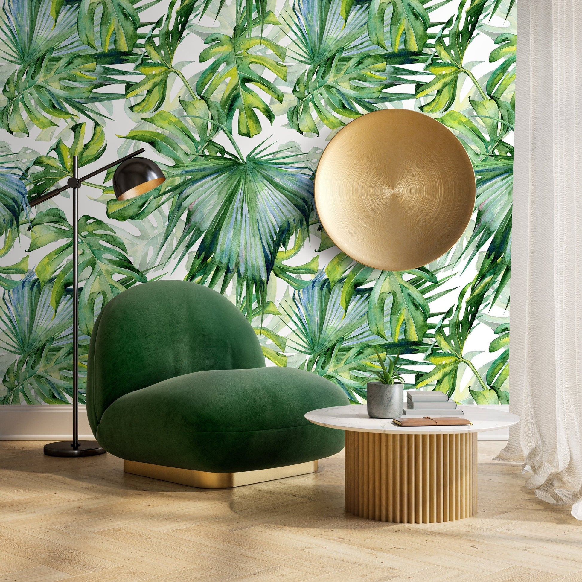 Tropical Monstera Leaf Wallpaper Peel and Stick and Traditional Wallpaper - A214