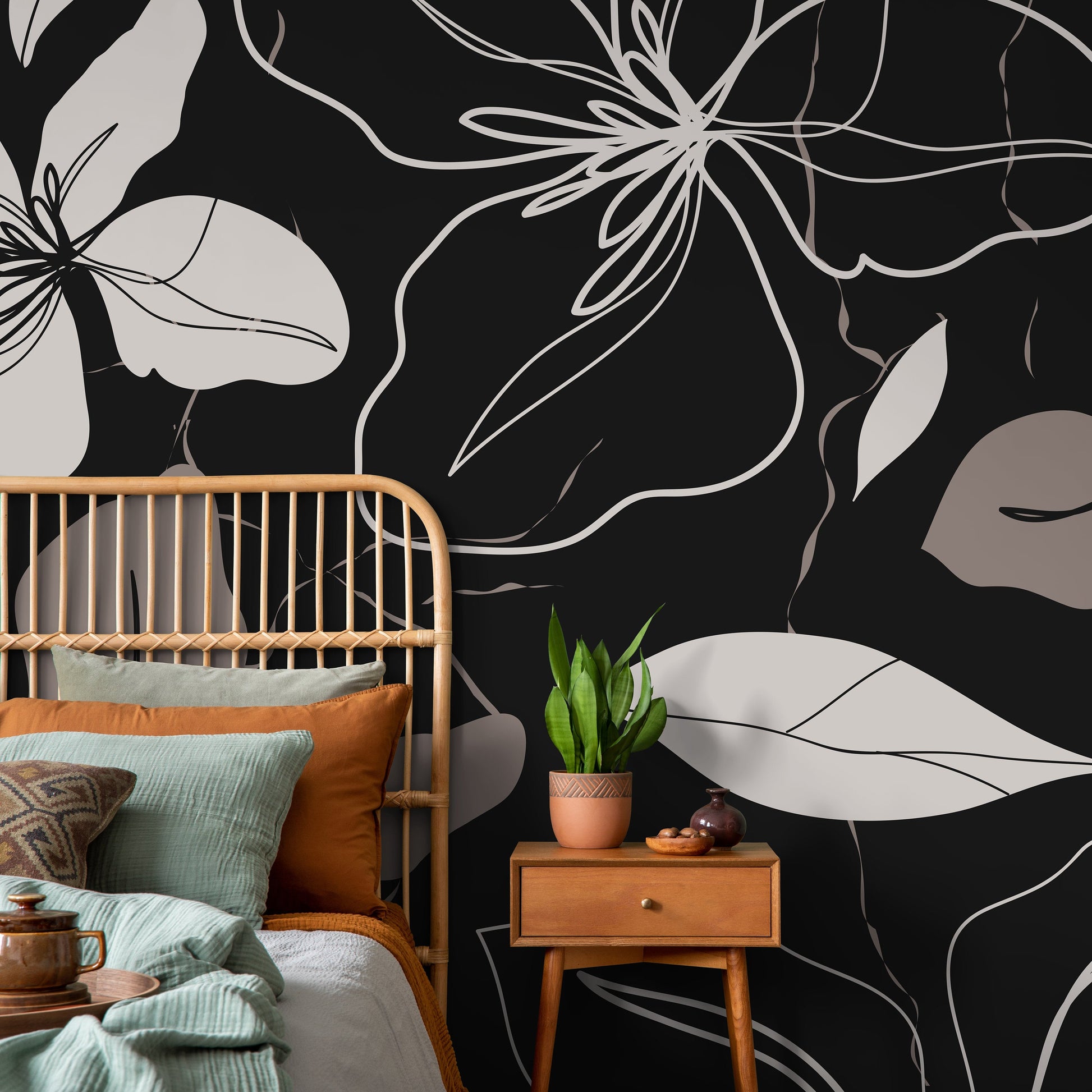 Abstract Floral Mural Wallpaper Peel and Stick and Traditional Wallpaper - C050