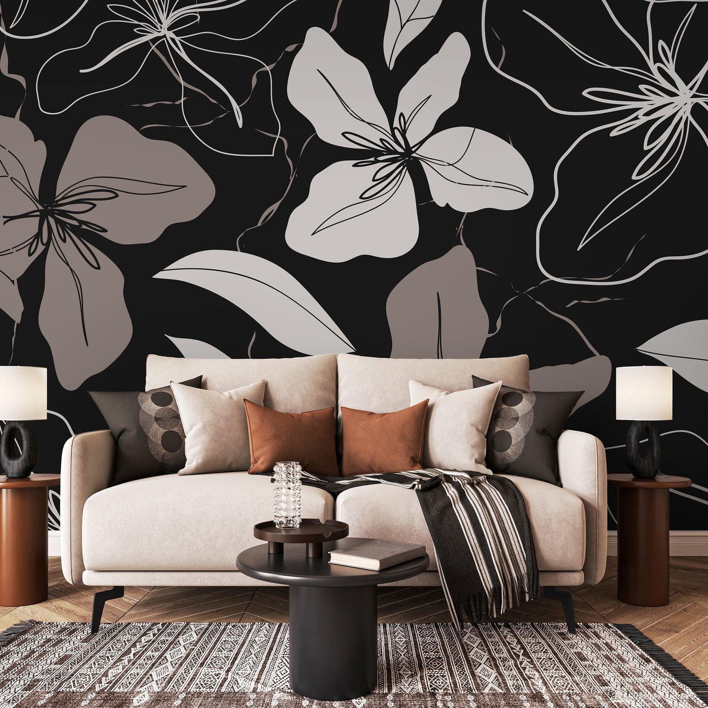 Abstract Floral Mural Wallpaper Peel and Stick and Traditional Wallpaper - C050